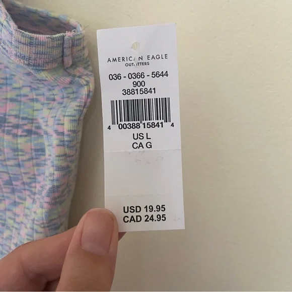 NWT American Eagle Large Pastel Multicolored High-Neck Cropped Tank - Picture 5 of 5